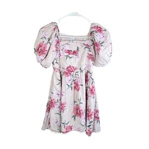 Abercrombie Kids Pink Floral Puff Sleeve Dress Smocked Back Size 9/10
